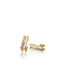 Load image into Gallery viewer, Women's 14 karat Yellow Gold Lines Diamond Huggie Earrings
