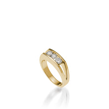 Load image into Gallery viewer, Women's 18 karat yellow Gold Lines 3-Stone Anniversary Ring
