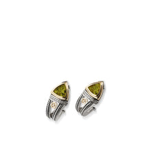 Load image into Gallery viewer, Women's Sterling Silver and 14 karat Yellow Gold Arrivo Peridot Huggie Earrings
