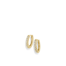 Load image into Gallery viewer, Women's 14 karat Yellow Gold Essence Single Hoop Earrings with Pave Diamonds