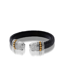 Load image into Gallery viewer, Apollo Black Shagreen Cuff with Pave Diamonds
