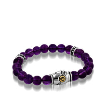 Load image into Gallery viewer, Women's Sterling Silver and 14 karat Yellow Gold Solar Amethyst Beaded Bracelet