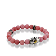 Load image into Gallery viewer, Women's Sterling Silver with 14 karat Yellow Gold Solar Pink Opal Beaded Bracelet with magnetic clasp