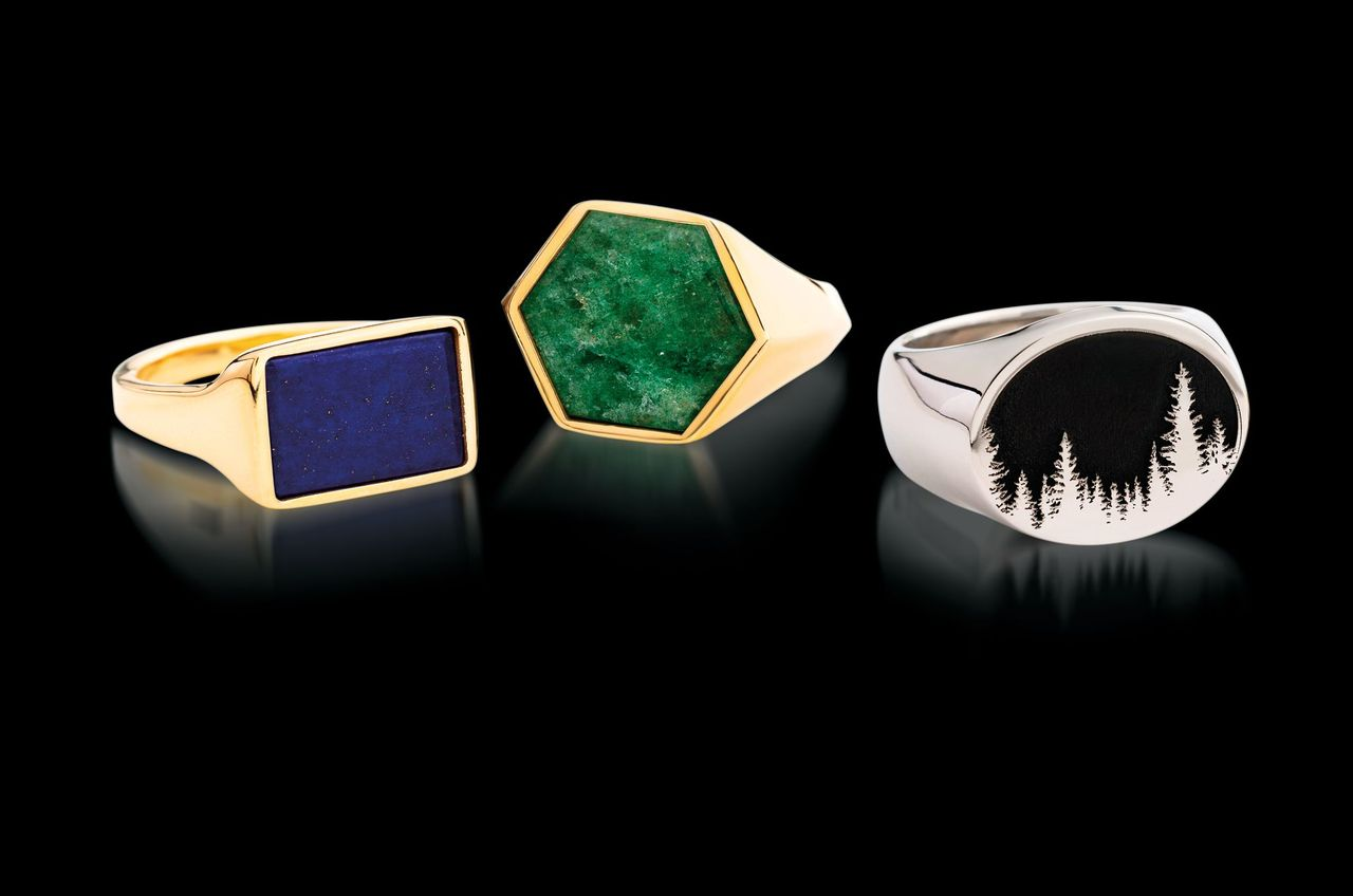 a collection of signet rings from John Atencio