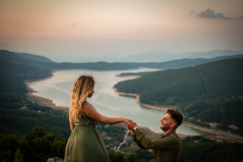 photo of a man proposing at a romantic Colorado river
