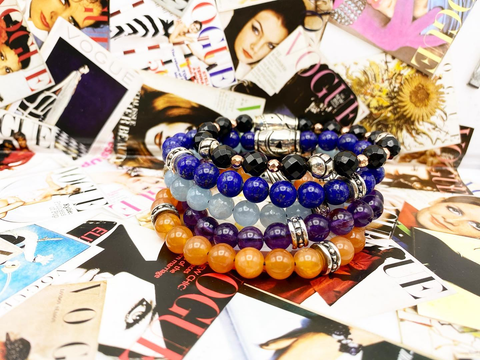 woman wearing solar bead bracelet as a wedding party gift