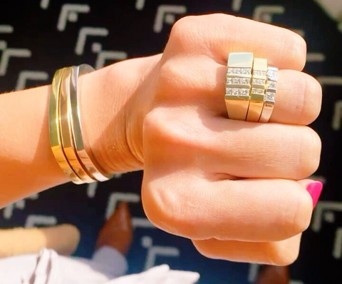 woman modeling Unique Wide Band Diamond Rings and Heavy Diamond Ring Bands